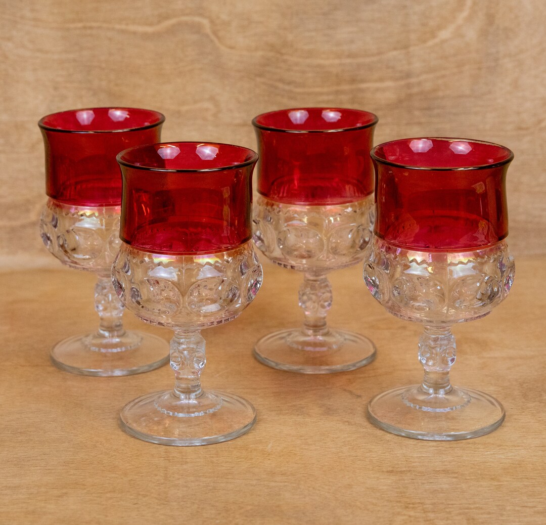 Midcentury Modern Glassware, Ruby Red Glasses, Vintage Tiffin