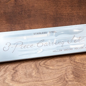 Hollow Ground Hollow Handle 3-Piece Carving Set includes 2 Knives and 1 Fork ~ Stainless Steel, Excellent-Never Used
