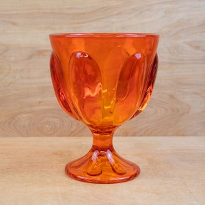 MCM Orange Glass, Vintage Candy Compote, Amberina Epic Six Petal Heavy Jar, Viking Glass Epic Persimmon Orange Candy Dish