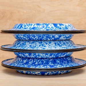 Vintage Enamelware Plates, Vintage Graniteware Plates, Vintage Camping Dishes, Blue & White Spatter Farmhouse Kitchen, CGS International
