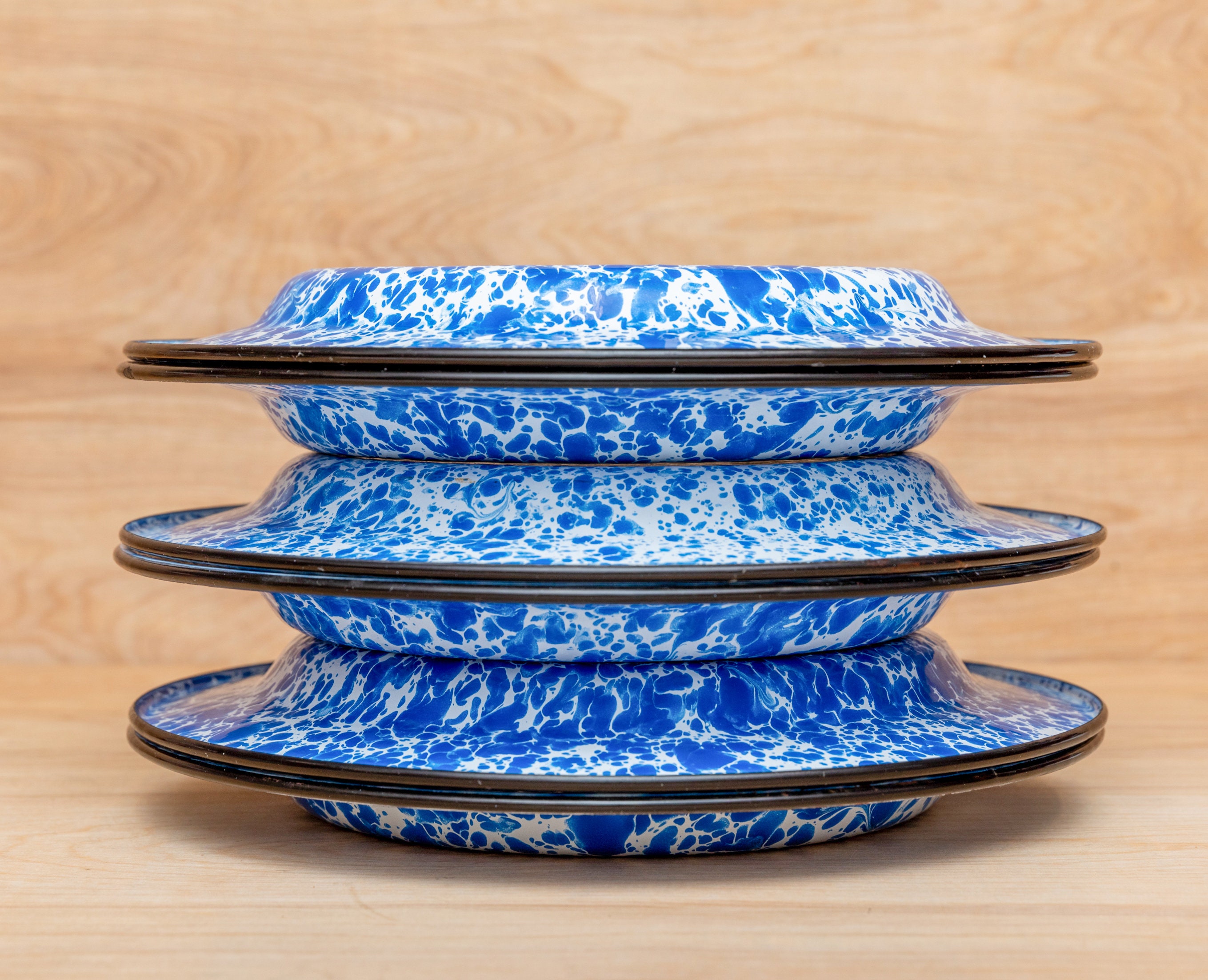 Camping Plate Blue White Speckled Enamelware