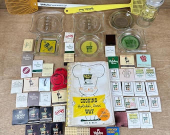 Vintage Holiday Inn Swag Lot: Matchbooks, Ashtrays, Fly Swatters & Cookbook, Mid Century Hotel Decor, 1970s Hotel Motel Items, Motel Advert