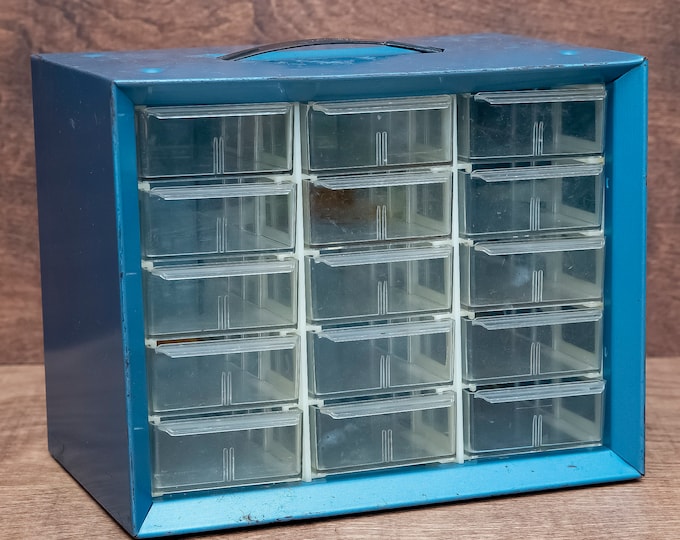 Vintage Storage Drawers, Stackable Drawers, Tabletop Akromils Blue