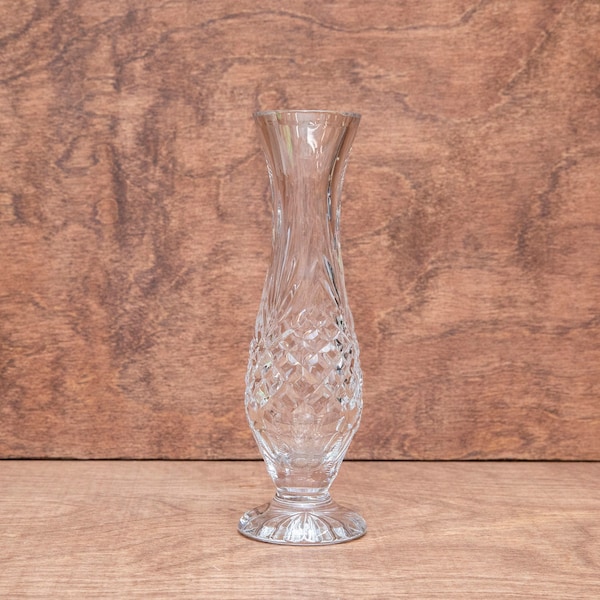 Vintage Majesty Wedgewood Lead Crystal Bud Vase, Diamond Fan Pattern 7.5" Tall, Yugoslavia FREE SHIPPING