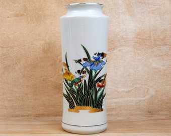 Vintage Pottery Vase, Japanese Floral Vase, Vintage Seizan Japanese Kiln Crackled Vase Floral Gold Trim, Vintage Japanese Decor