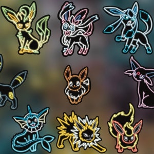 Neon Shiny Eevee Evolution Pack all 9 Pokemon Stickers 