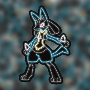 Mega Lucario - Iron on patch - Shiny Metallic Embroidered. Pokemon patch.