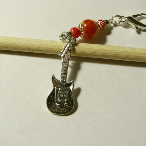 Electric Guitar Music Charm, Electric Guitar Charm for Journal, Guitar Purse Charm, Guitar Zipper Pull,  Gift for Electric Guitar Player