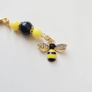 Bee Charm, Tiny Rhinestone Bee Purse Charm, Honeybee Zipper Pull, Bee Journal Charm, Bee Lover Gift, Bee Accessory Gift for Mom, Beekeeper