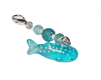 Handcrafted Whale Shark Charm: Resin with Blue Crackle Beads