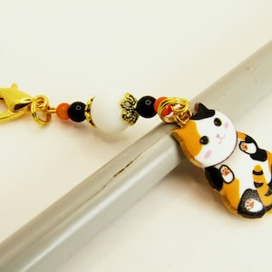Calico Cat Charm, Calico Kitty Phone Charm, Gift for Calico Cat Lover, Calico Cat Zipper Charm