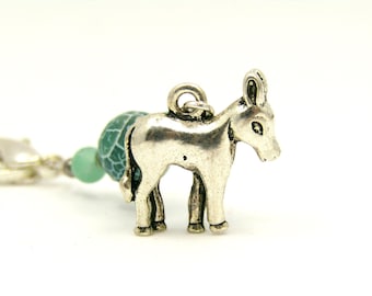 Donkey Charm Zipper Pull with Green Crackle Bead