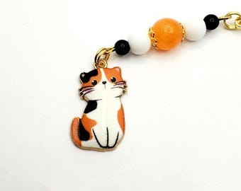 Calico Cat Charm: Enamel Kitty Phone/Zipper Pull - Handmade