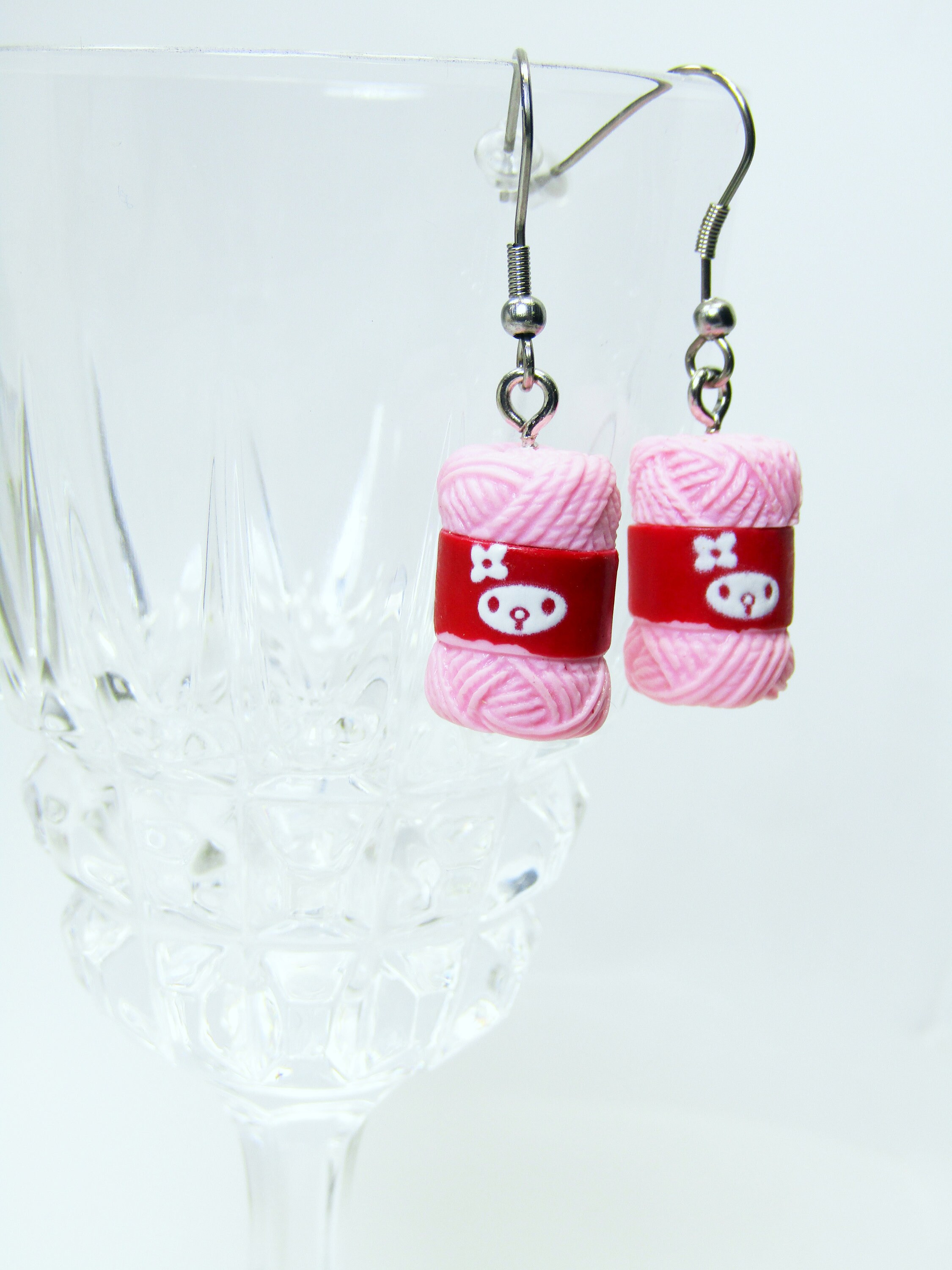 Pink Skein of Yarn Dangle Earrings Kawaii earrings 3D skein of Yarn
