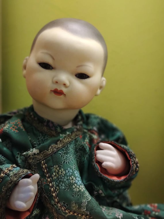 Asiatique A.M 34 cm Poupée Ancienne Reproduction Antique doll