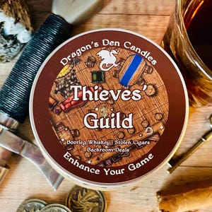 Thieves&#39; Guild | Soy Candle | Wax Melts | Fantasy | RPG | Gamer | DnD | Geek Gift | Whiskey | Cigar | Tobacco | Leather | Rogue | Thief
