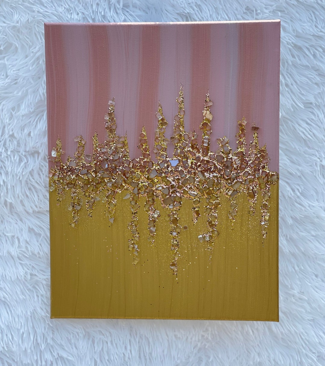 Pink Gold Rose Gold Silver Hand Painted Custom Bling Canvas Etsy
