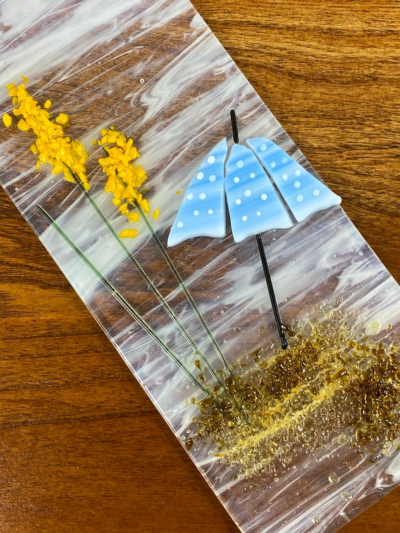 Handmade Fused Glass Suncatcher Umbrella and Yellow Flowers Etsy