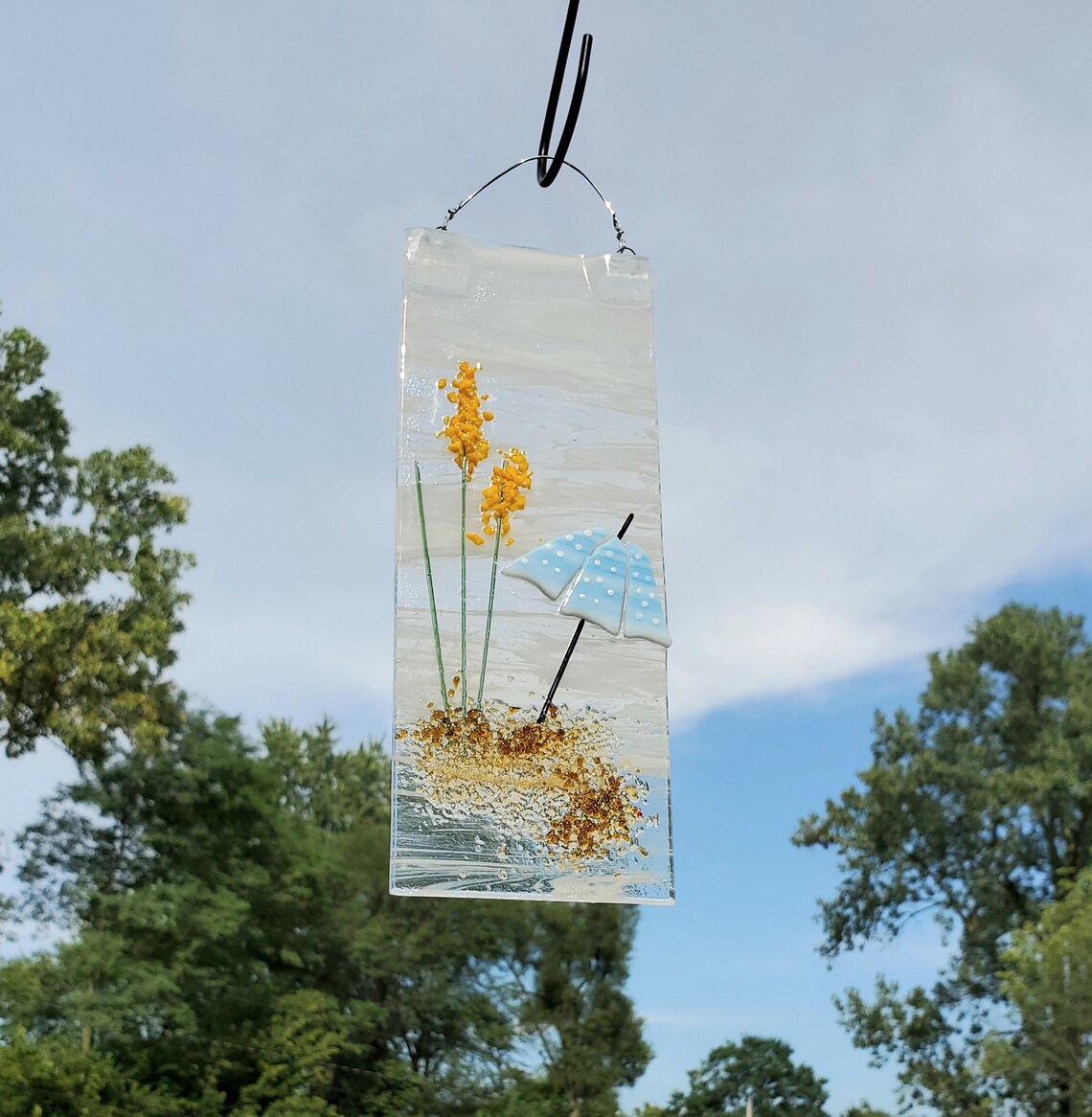 Handmade Fused Glass Suncatcher Umbrella and Yellow Flowers Etsy
