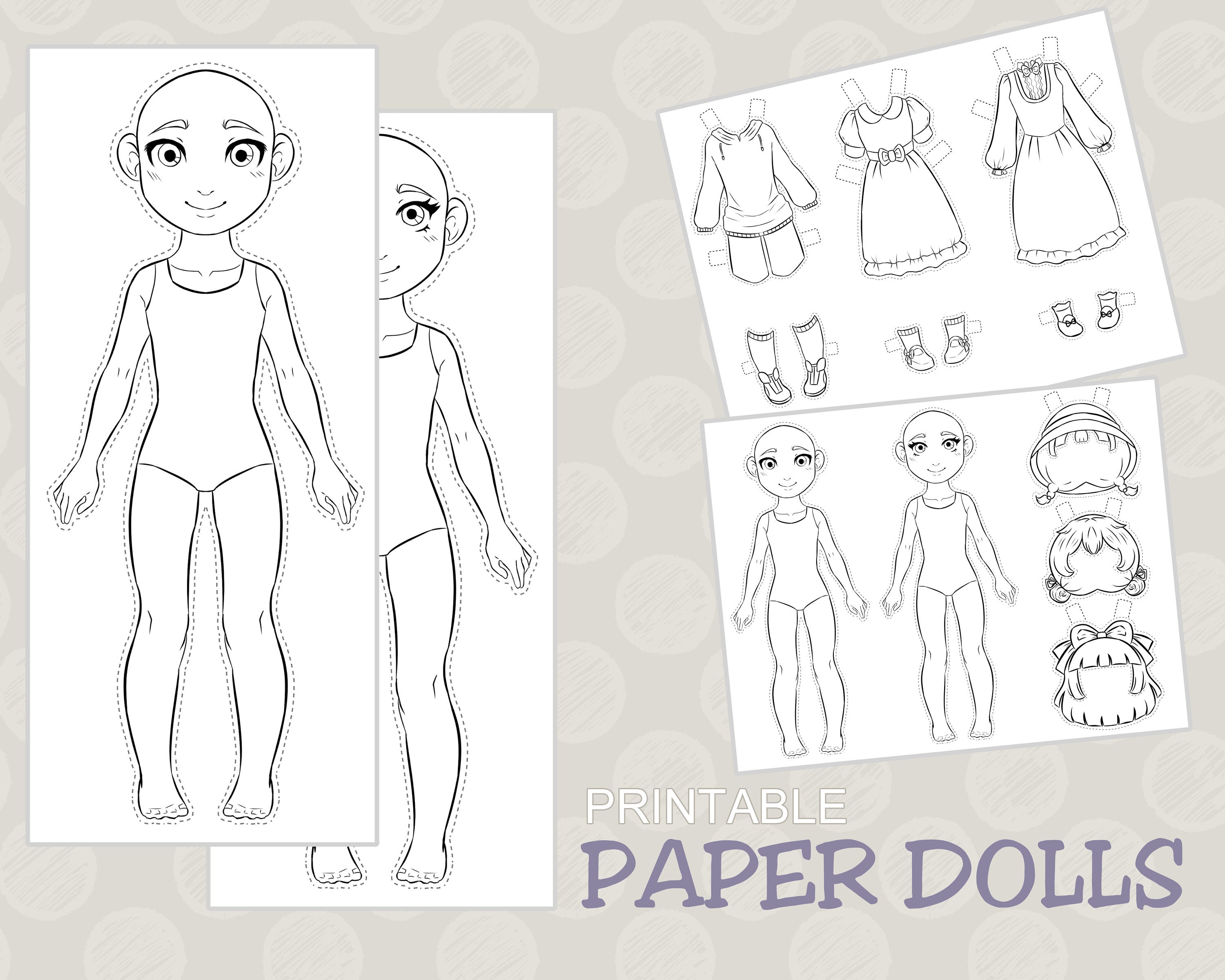 Collection of Seven Colour-your-own Paper Dolls 