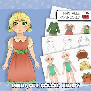 Printable Paper Dolls | 2 Dolls 3 Outfits with Full Color Version | Kids Cut & Color Craft Dress-Up Activity | Instant PDF