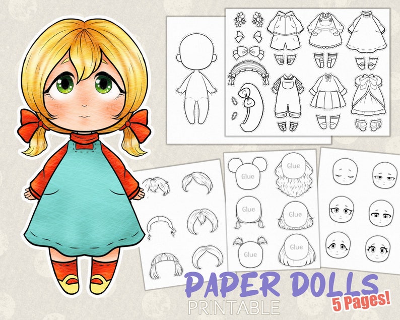 Chibi Paper Dolls to Color, Paper Dolls Printable Coloring, Paper Dolls