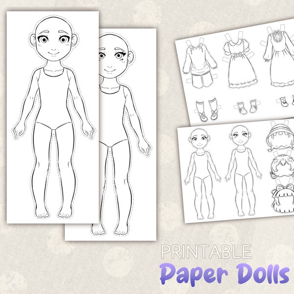 Paper Dolls to Color, Paper Dolls Printable Coloring, Paper Dolls Patterns, Paper Dolls PDF, Paper Dolls Prints, Paper Dolls Template