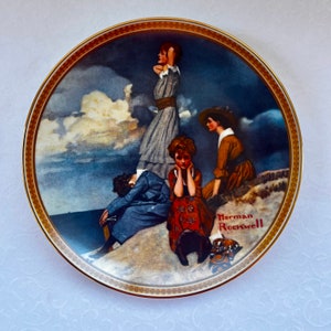 Vintage Limited Collectible Norman Rockwell Edwin Knowles “Waiting on the Shore” Salad Dessert Plate with COA - “Rediscovered Women” Series
