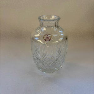 Vintage Crystal Clear 24% Lead Crystal, Cut Crystal Vase with Palm Leaf Designs - Made in Poland - ~6&quot;