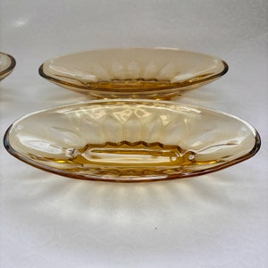 Bol de service Art déco Stölze en verre ambré festonné Candy Hostess vintage ovale 23 cm - Lot de 2 ou 4