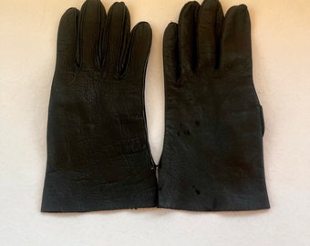 Vintage Authentic Black Leather Driving Winter Gloves - Women’s Small