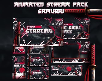 Stream Overlay Animated Full Package - Samurai Dark Red, Black (Overlay, Transition, Twitch and Youtube, Header, Webcam, Screens, Panels, )