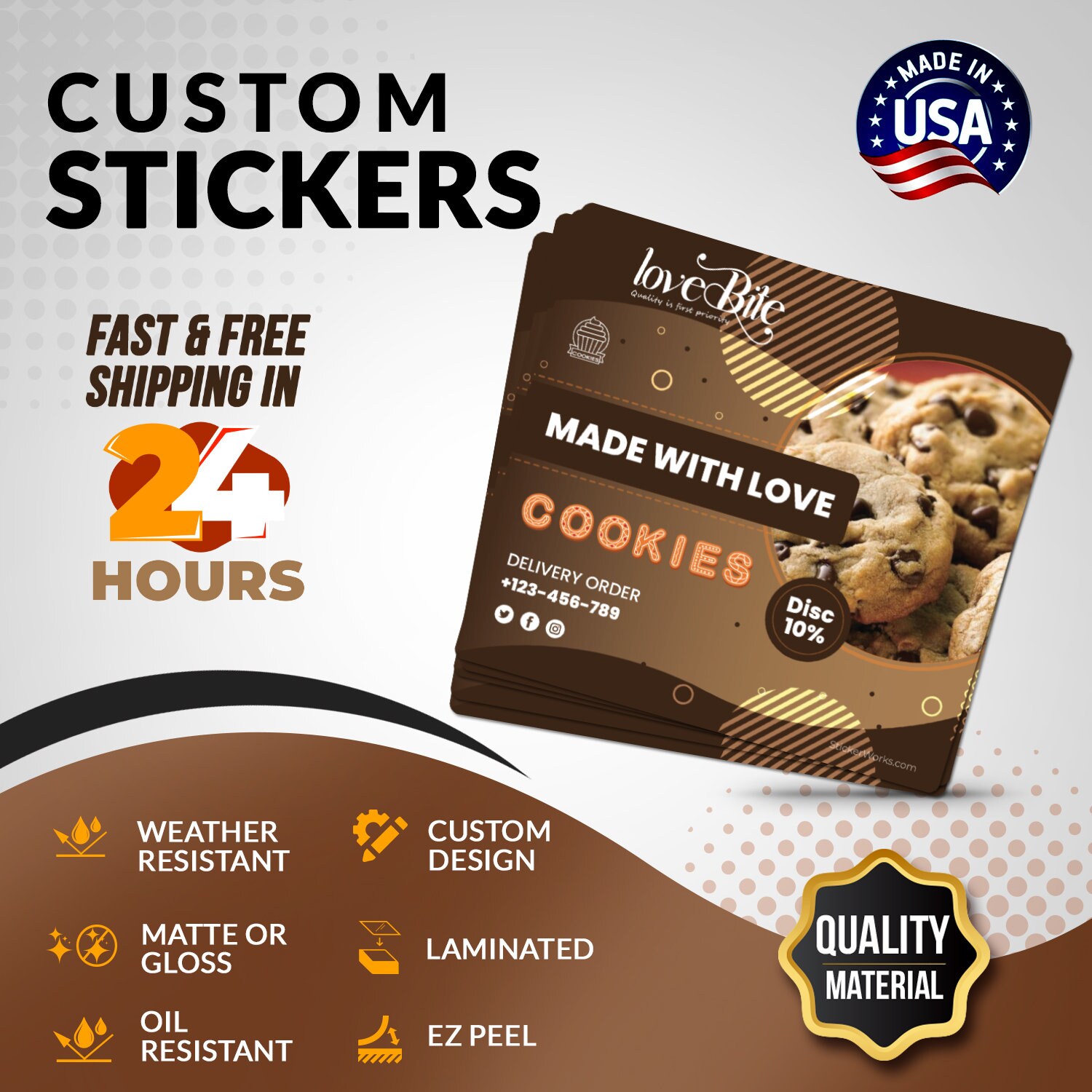 Custom Bakery Labels for Bakery Bags, Personalized Die Cut Cookie