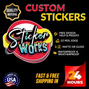 Custom Die-Cut Stickers: Waterproof Vinyl Labels, Personalized Logos. Free Design Help and Proofs included.