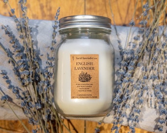 English Lavender Organic Essential Oil Candle | Natural Soy Wax Hemp Wick Candle