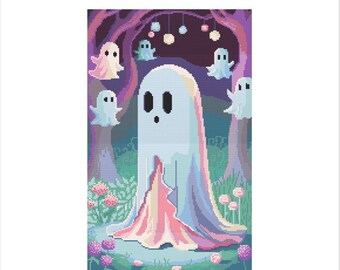 Pastel Ghost Cross Stitch Pattern Cute Kawaii Sheet Spooky Goth PDF Digital Crossstich Needle Work Pattern