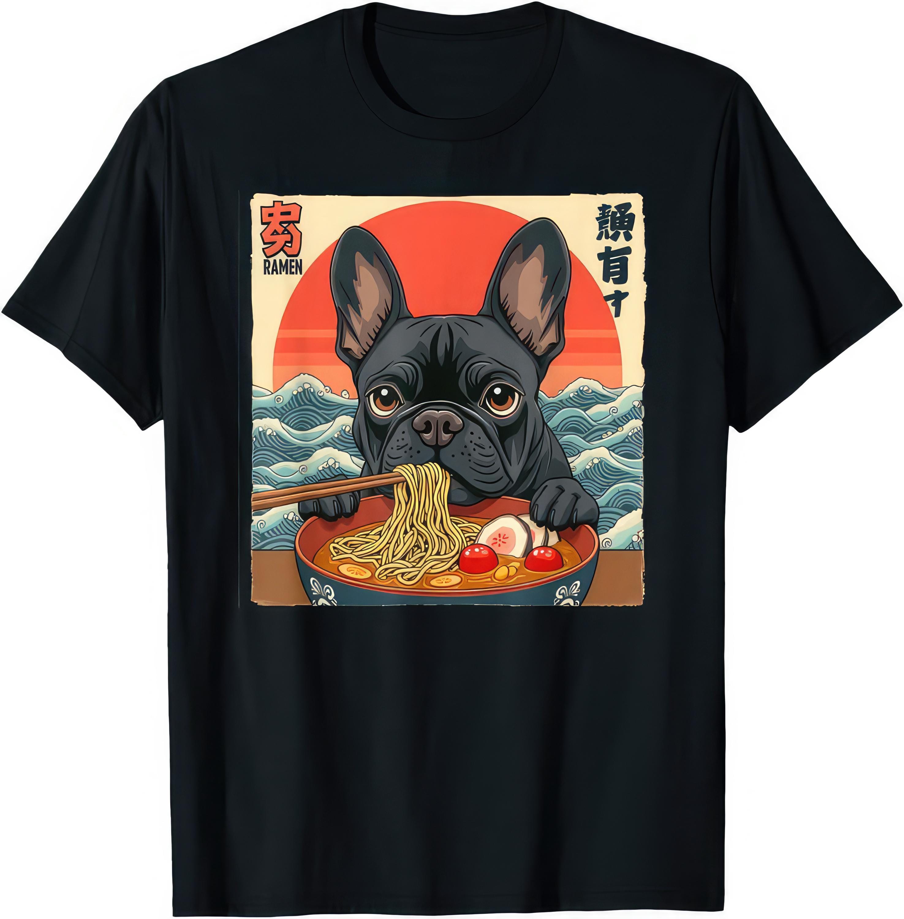 Camiseta de perro bulldog francés comiendo fideos - Etsy México, image size:2951x3000
