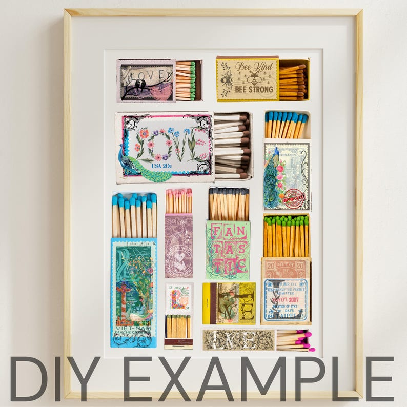Matchboxes Patern Matchbook Poster Art DIY Template Colorful Digital Download Matchbox ...