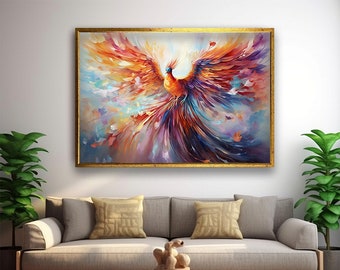 Phoenix bird canvas painting, phoenix poster, phoenix wall art, framed simurgh bird canvas wall art