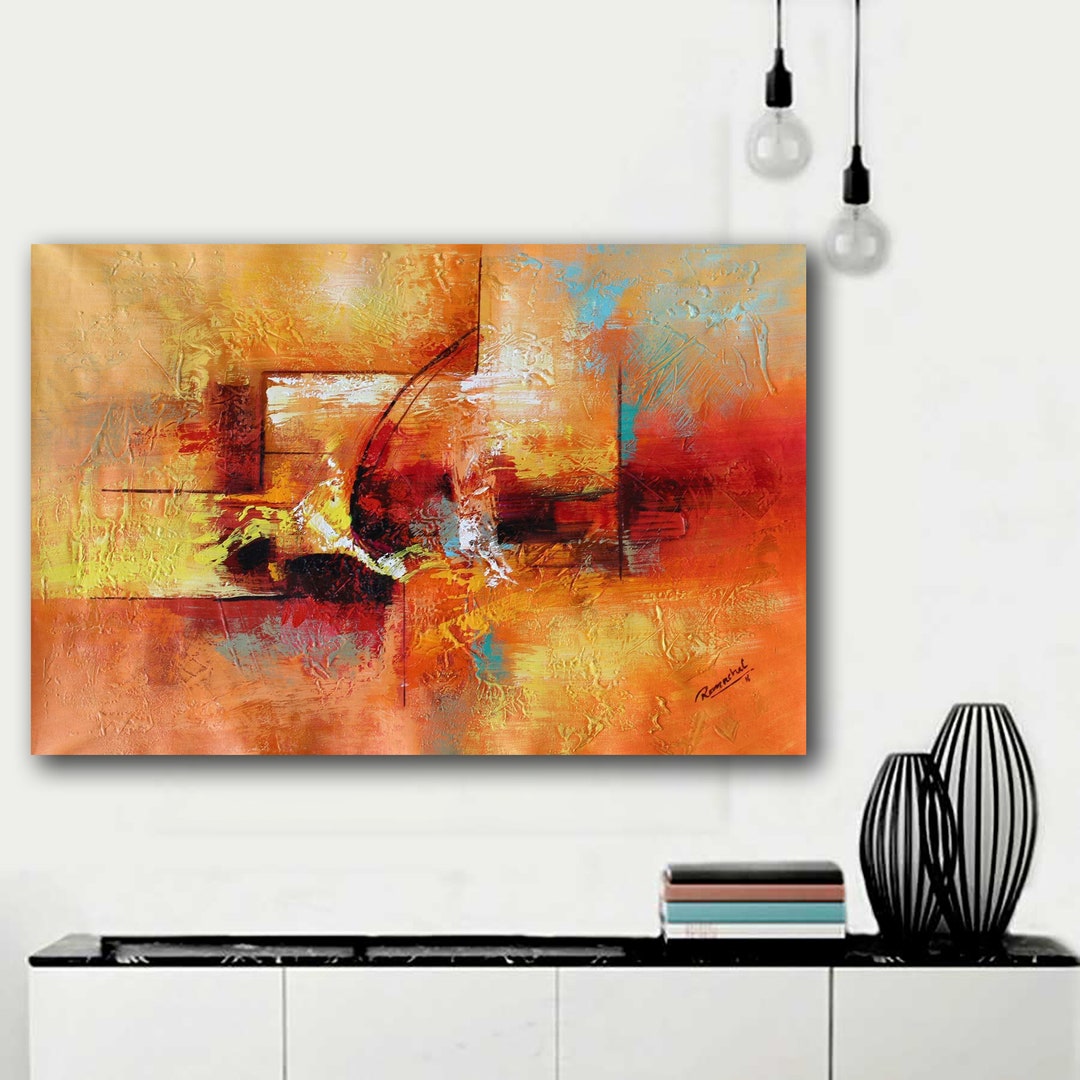 ORANGE Abstract Canvas Art, Wall Artwork, Abstract Wall Art, Marble