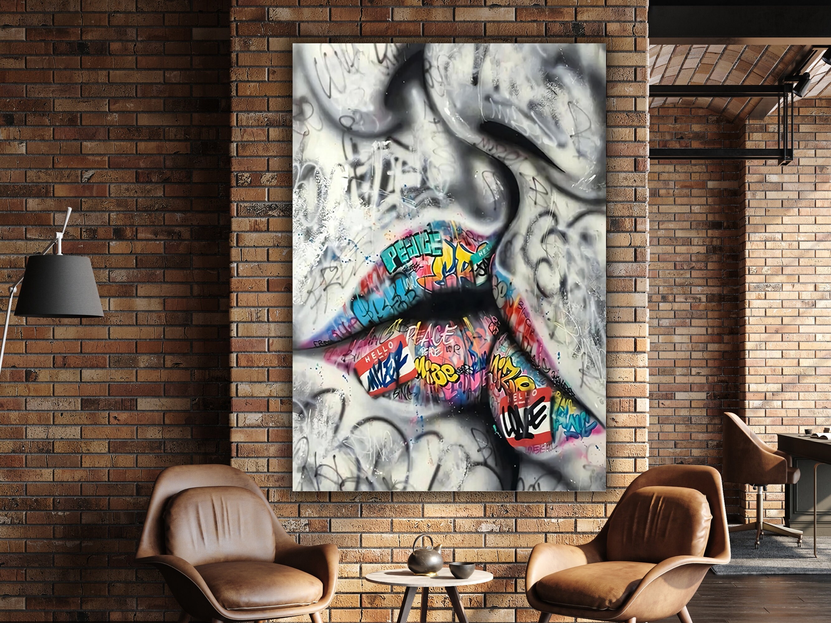 Kissing Couple Canvas Kiss Graffiti Canvas Graffiti Art Etsy
