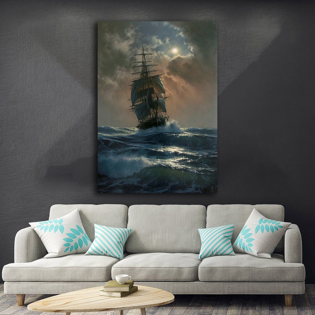 SHIP, Sailboat Canvas Painting, Steamboat Painting, Boat Home Decor