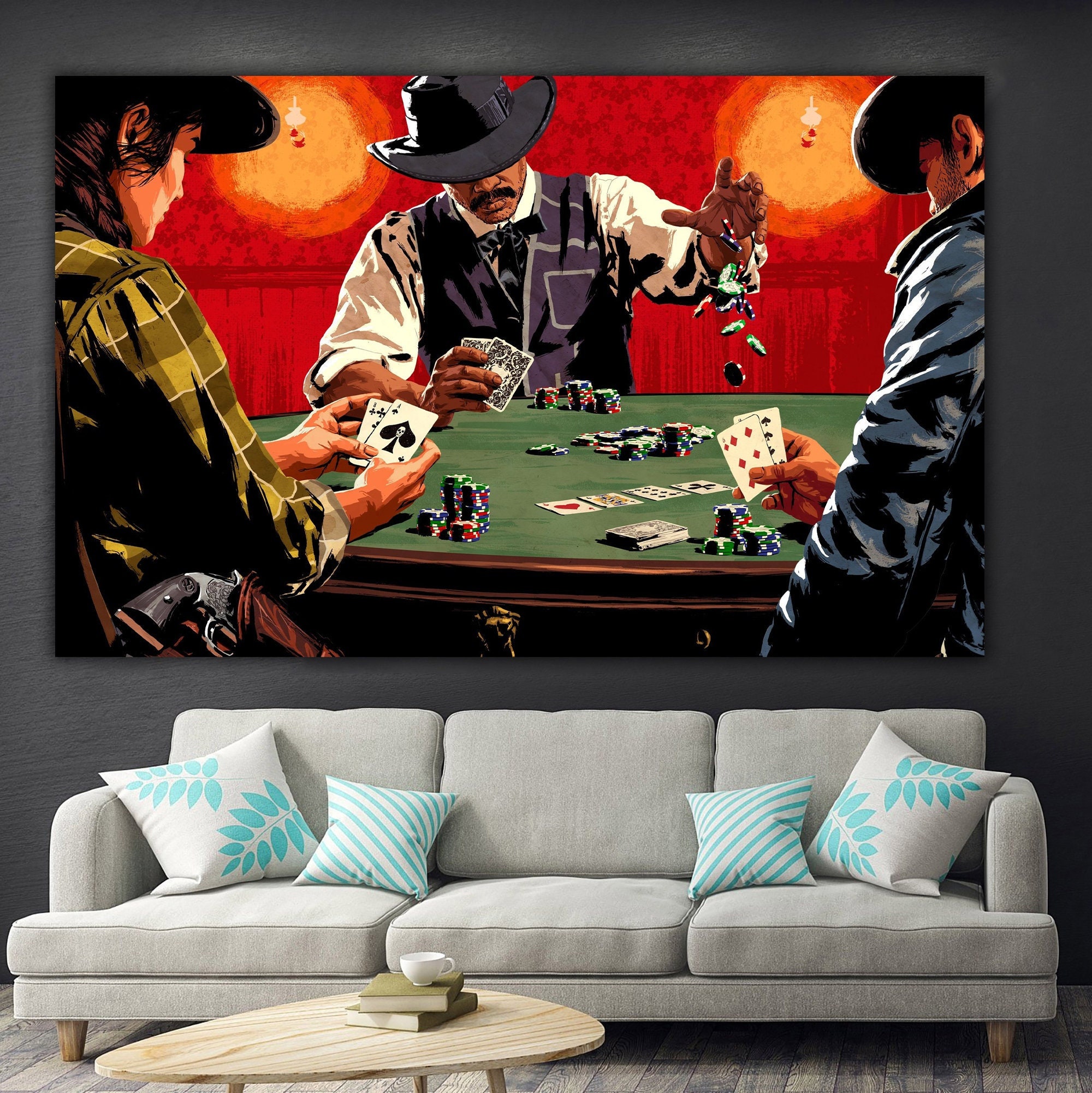 Poker Wall Art Canvas Set Contemporary Wall Art Living Room Decor Game Room  Wall Art Casino Wall Decor Office Decor Royal Flush Art 