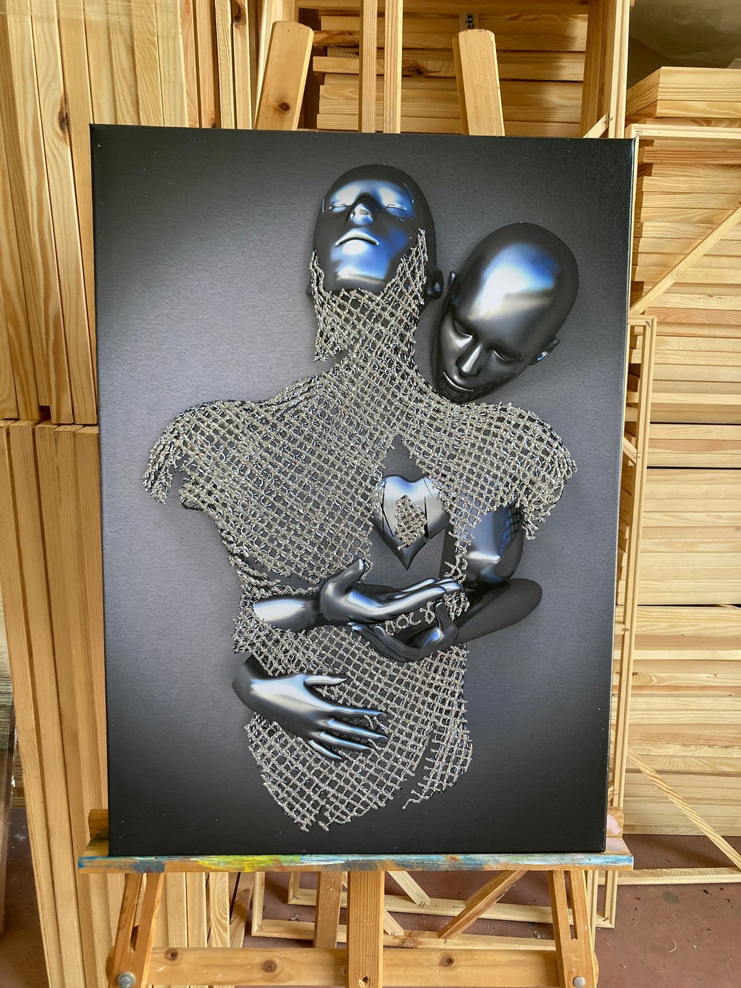 Wall Decor, Glittercanvas, Canvas Home Decor, 3d Silver Couple, Love Wall Art, Couple Canvas Art