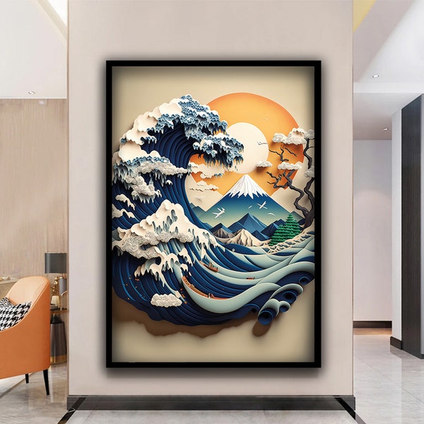 La grande vague au large de Kanagawa Canvas Print Wall Art, Grande œuvre d’art Hokusai, Impression océan japonaise, Option cadre Hokusai, L’art de la grande vague