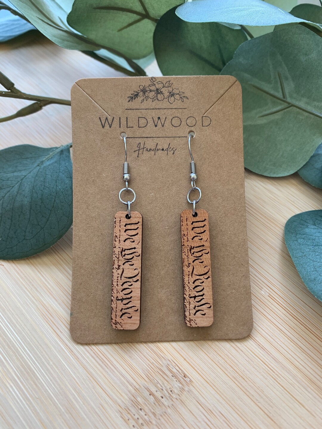 We the People Earrings Cherry Wood Earrings Patriotic Etsy