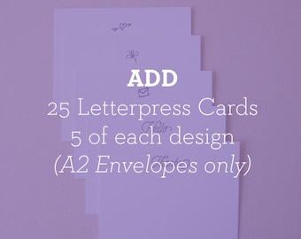 Letterpress Stationery || Set of 25 flat letterpress cards to ADD ON to any pack of 25 A2 Envelopes || Letterpress Flat Notes