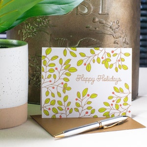 Elegant Letterpress Christmas Card With Holly Motif Artisanal Social Stationery For Holiday Gifting Letterpress Notes For Festive Occasions