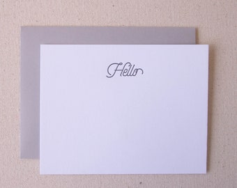 Hello Letterpress Flat Notecard Set || Simple "Hello" notecards with coordinating envelope || Set of 6 flat notecards