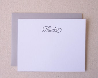 Thanks Letterpress Flat Notecard Set || Simple "Thanks" notecards with coordinating envelope || Set of 6 flat notecards